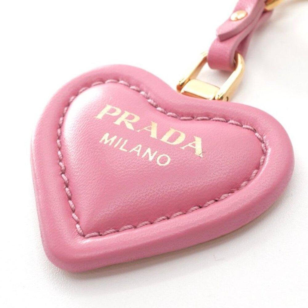 Prada Charm Pink Gold Nappa Leather Key Ring Logo Heart - Picture 4 of 7